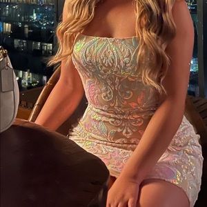 windsor iridescent lace up backless mini dress size small